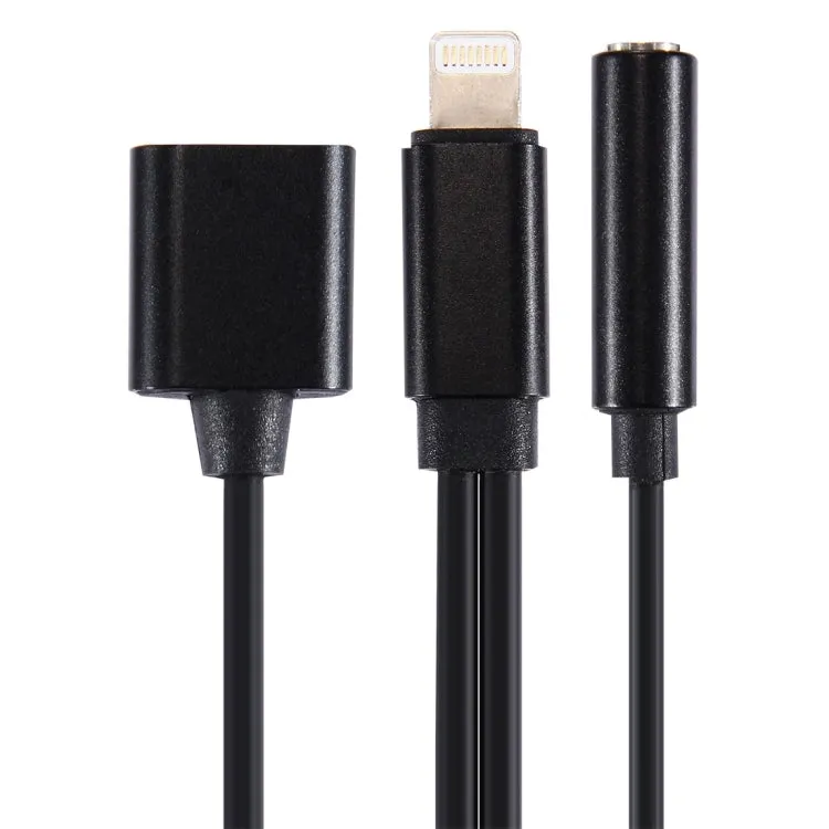 10cm 8 Pin Female & 3.5mm Audio Female to 8 Pin Male Charger&#160;Adapter Cable, Support All IOS Systems(Black)