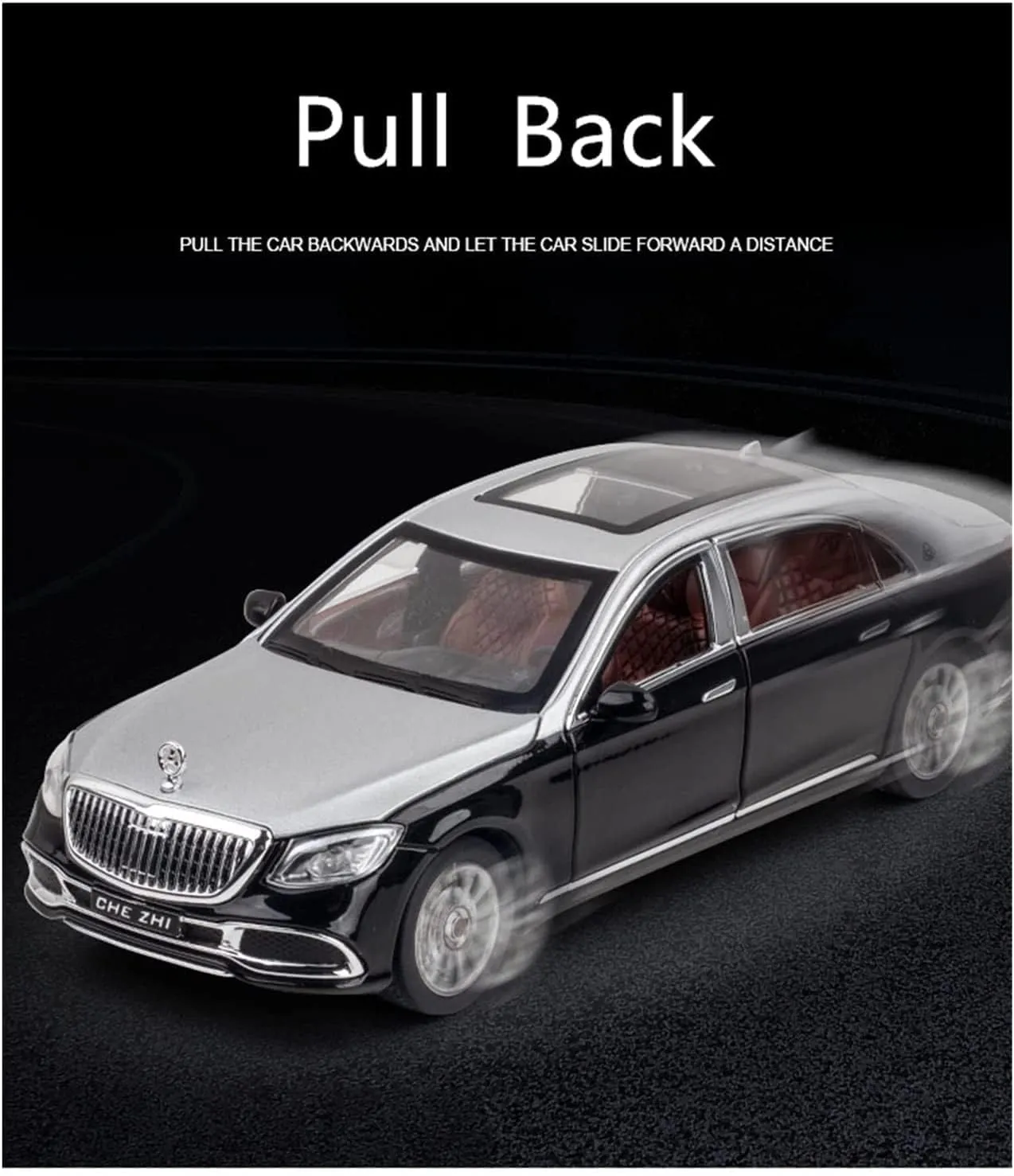 1:24 SCALE MERCEDES MAYBACH S600 TOY CAR METAL PULL BACK DIECAST CAR WITH OPENABLE DOOR AND SOUND LIGHT, GIFTS TOYS FOR KIDS【 COLOR AS PER STOCK 】