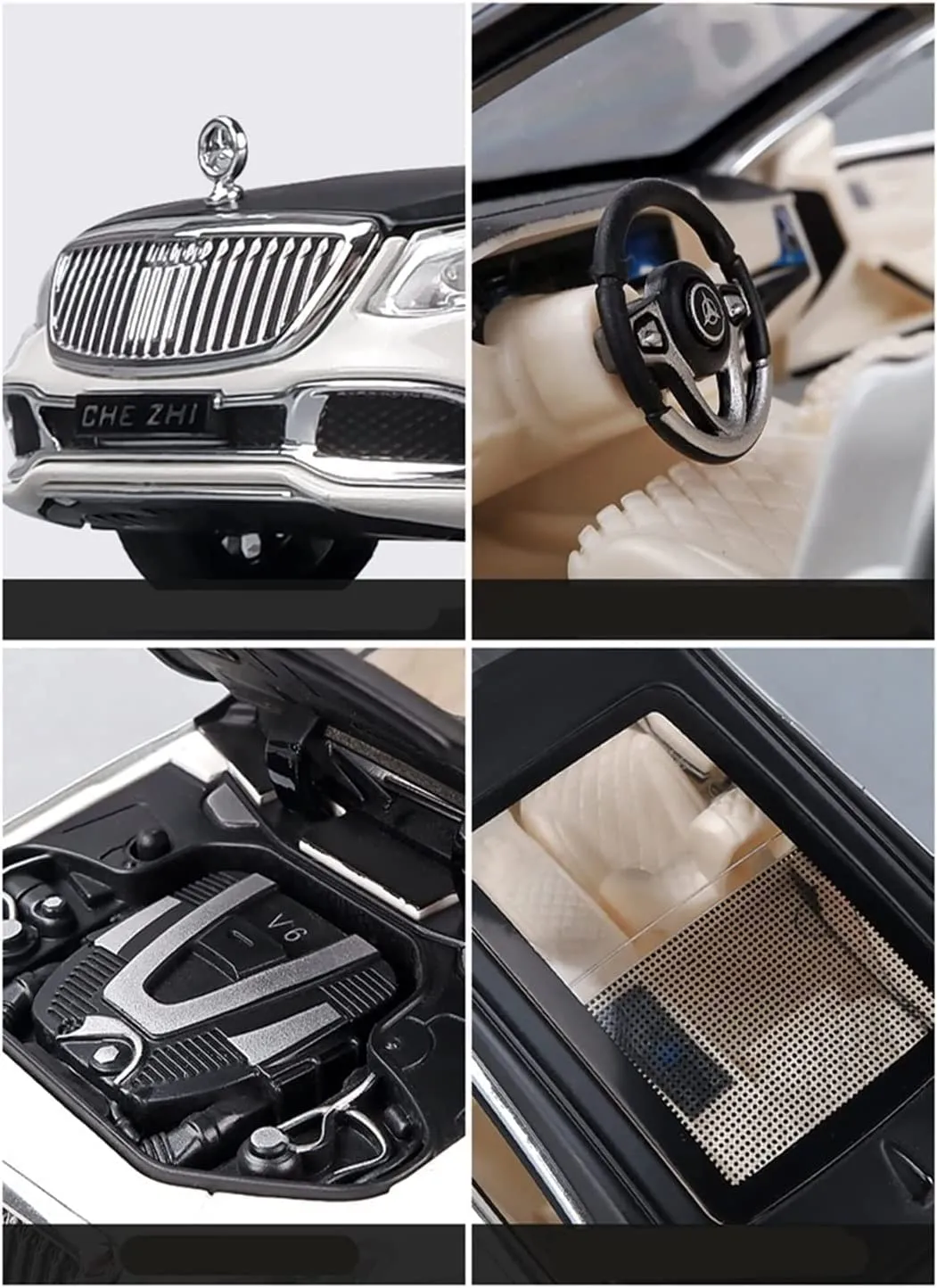 1:24 SCALE MERCEDES MAYBACH S600 TOY CAR METAL PULL BACK DIECAST CAR WITH OPENABLE DOOR AND SOUND LIGHT, GIFTS TOYS FOR KIDS【 COLOR AS PER STOCK 】