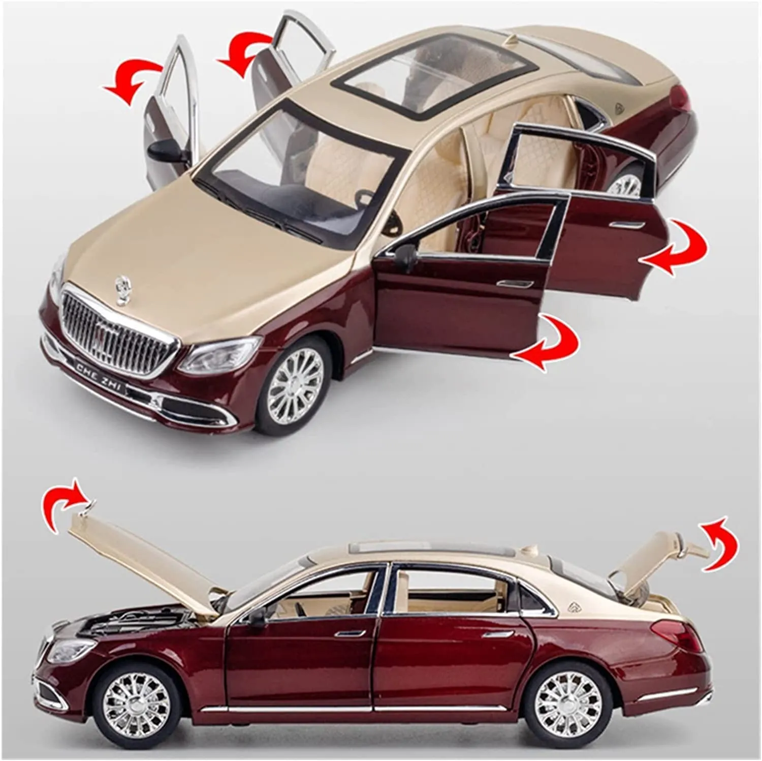 1:24 SCALE MERCEDES MAYBACH S600 TOY CAR METAL PULL BACK DIECAST CAR WITH OPENABLE DOOR AND SOUND LIGHT, GIFTS TOYS FOR KIDS【 COLOR AS PER STOCK 】