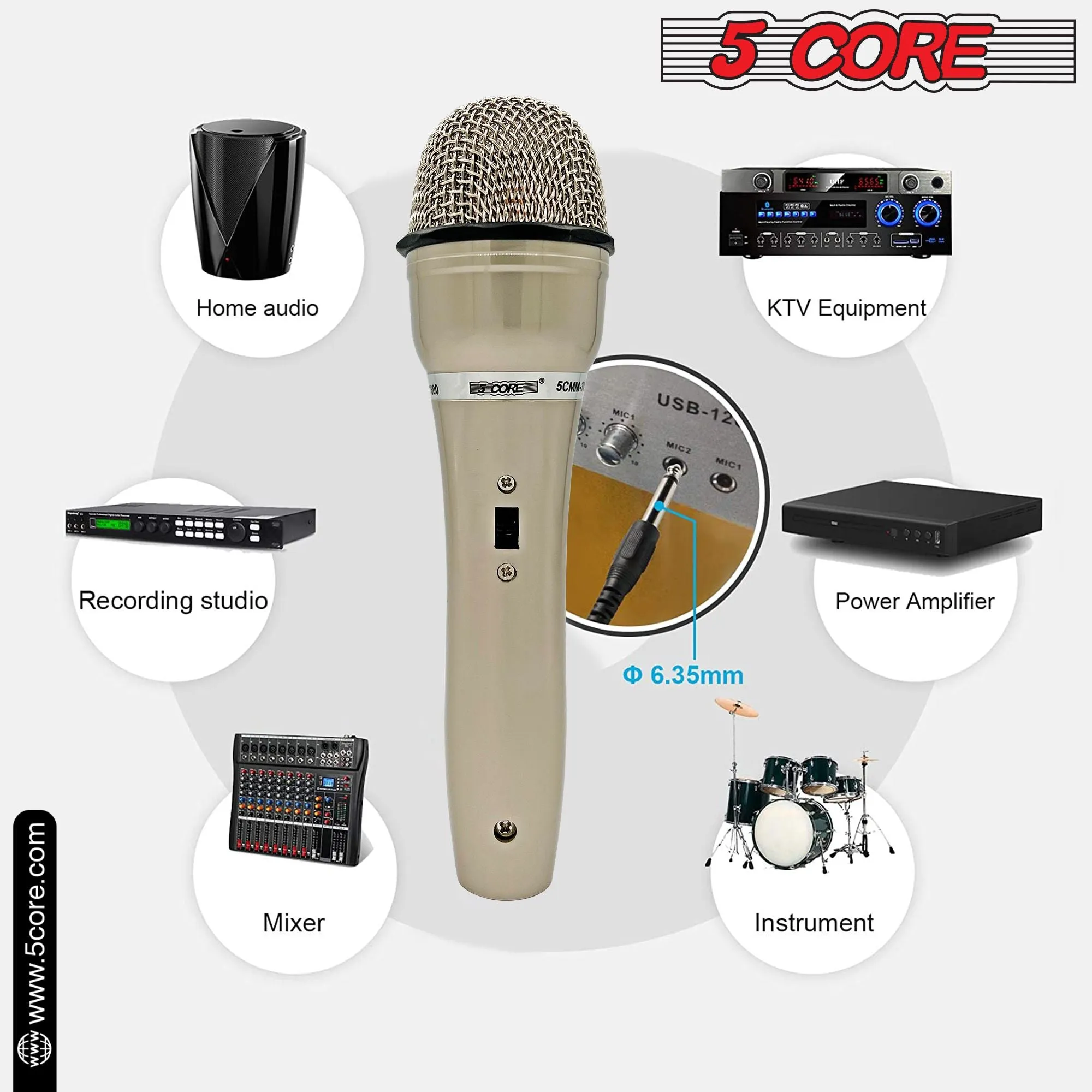5 CORE Microphone Dynamic 2PCS Vocal Handheld Mic Cardioid Unidirectional Microfono w On Off Switch   XLR Audio Cable for Singing Karaoke Public Speaking & Parties - PM-301
