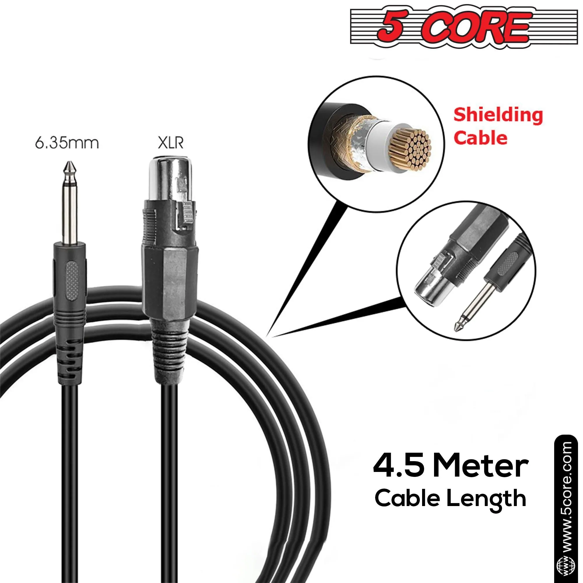 5 CORE Microphone Dynamic 2PCS Vocal Handheld Mic Cardioid Unidirectional Microfono w On Off Switch   XLR Audio Cable for Singing Karaoke Public Speaking & Parties - PM-301