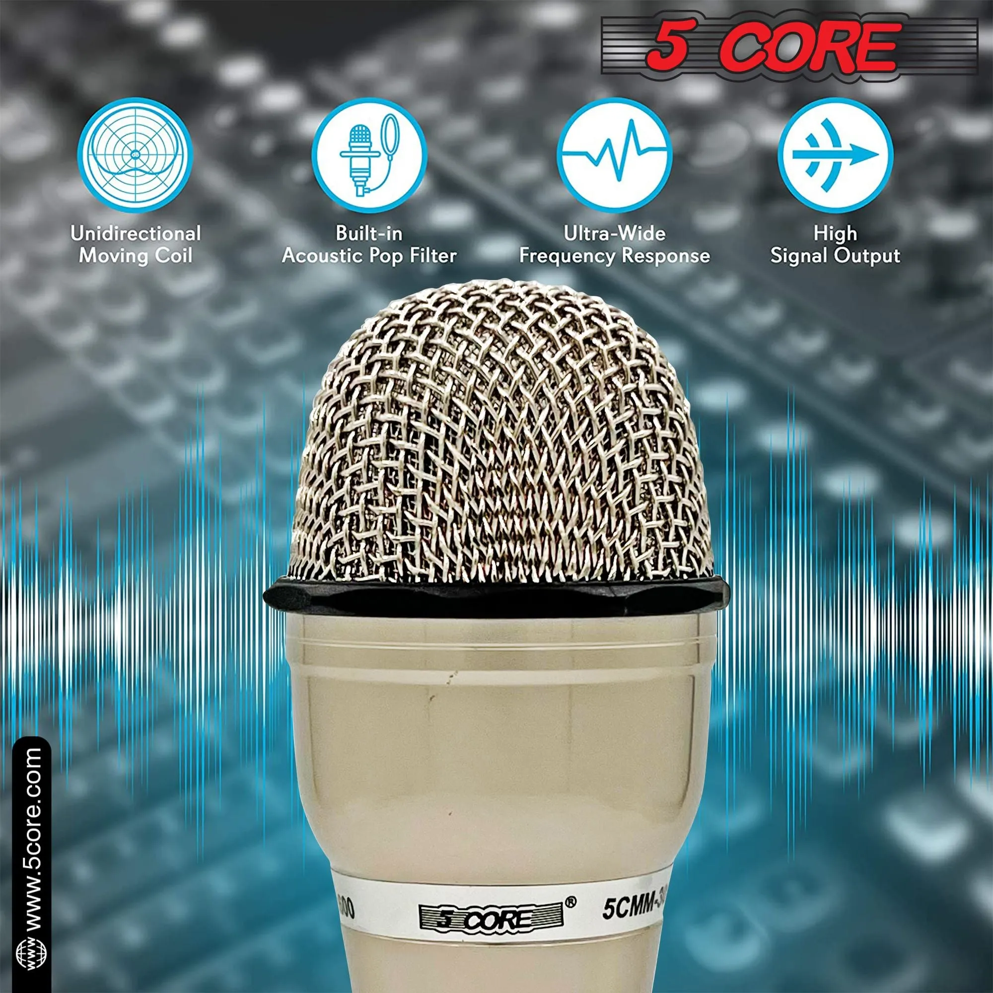 5 CORE Microphone Dynamic 2PCS Vocal Handheld Mic Cardioid Unidirectional Microfono w On Off Switch   XLR Audio Cable for Singing Karaoke Public Speaking & Parties - PM-301