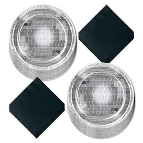 70s Disco Party Supplies - Silver Disco Ball Paper Dinner Plates with Mutli-Color Disco Lunch Napkins (Serves 16)
