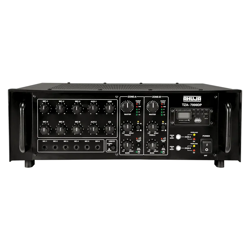 Ahuja PA Amplifier Two Zone 100W 100W w/ USB/SD 6-Microphone 2-Aux input and Impedance/voltage Output - TZA2000DP