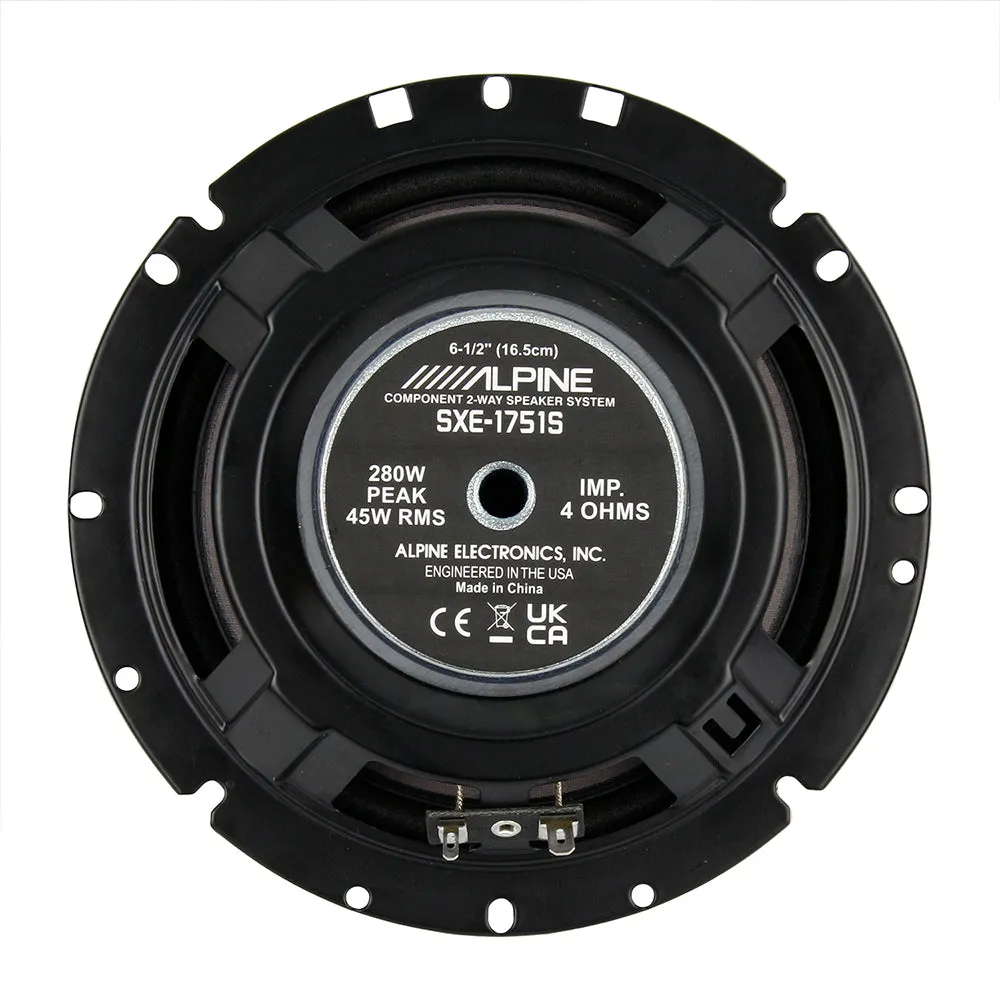 Alpine 6.5" 2-Way Component Speakers 280W Peak (45W RMS) With Tweeters SXE-1751S