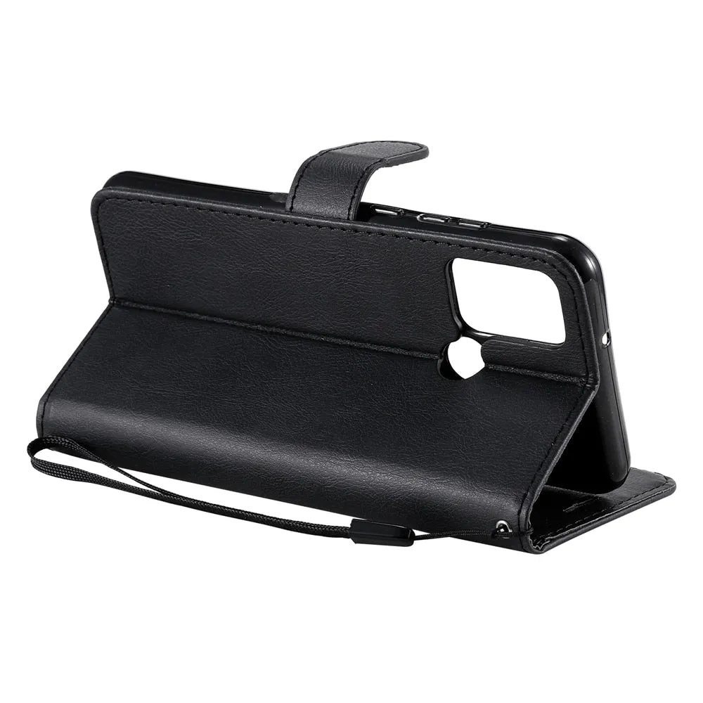 Anymob Black Leather Case Magnetic Flip Cover Wallet Phone Protection for Huawei P Smart 2020