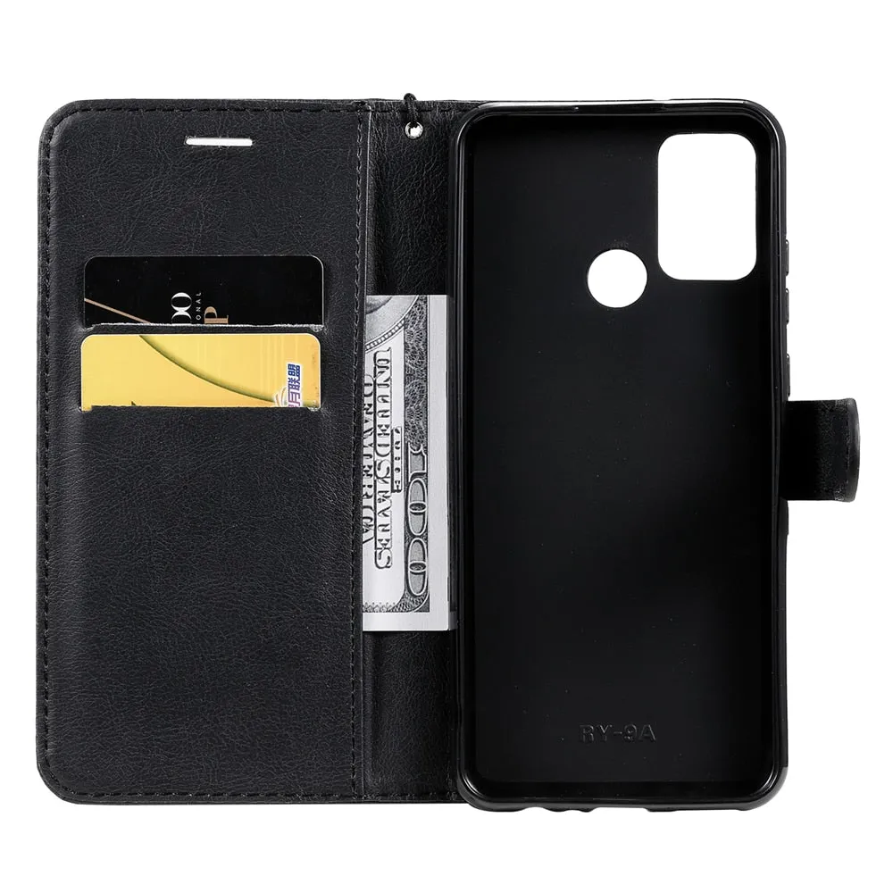 Anymob Black Leather Case Magnetic Flip Cover Wallet Phone Protection for Huawei P Smart 2020