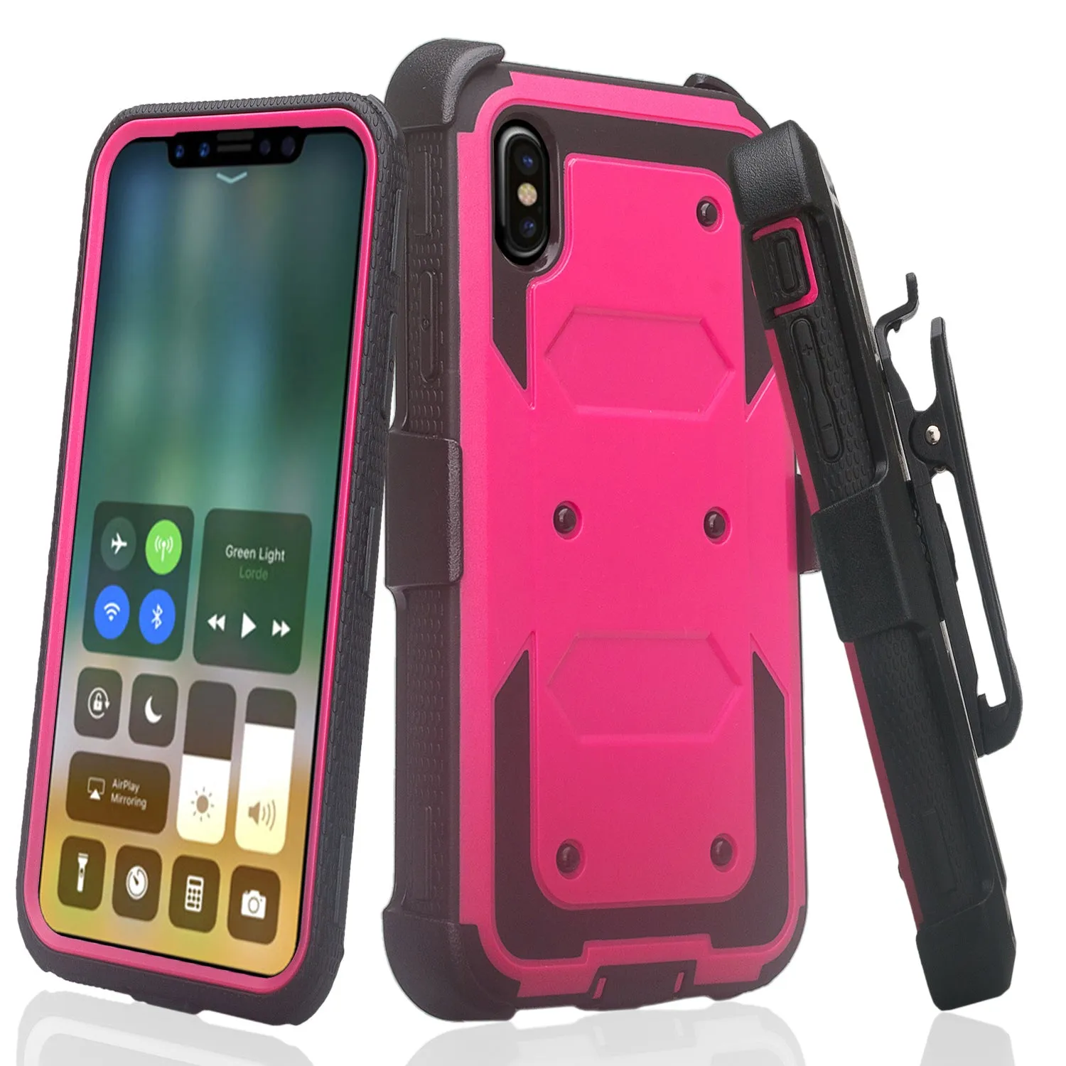Apple iPhone 11 Case, iPhone 11 Case, Triple Protection 3-1 w/ Built in Screen Protector Heavy Duty Holster Shell Combo Case - Hot Pink