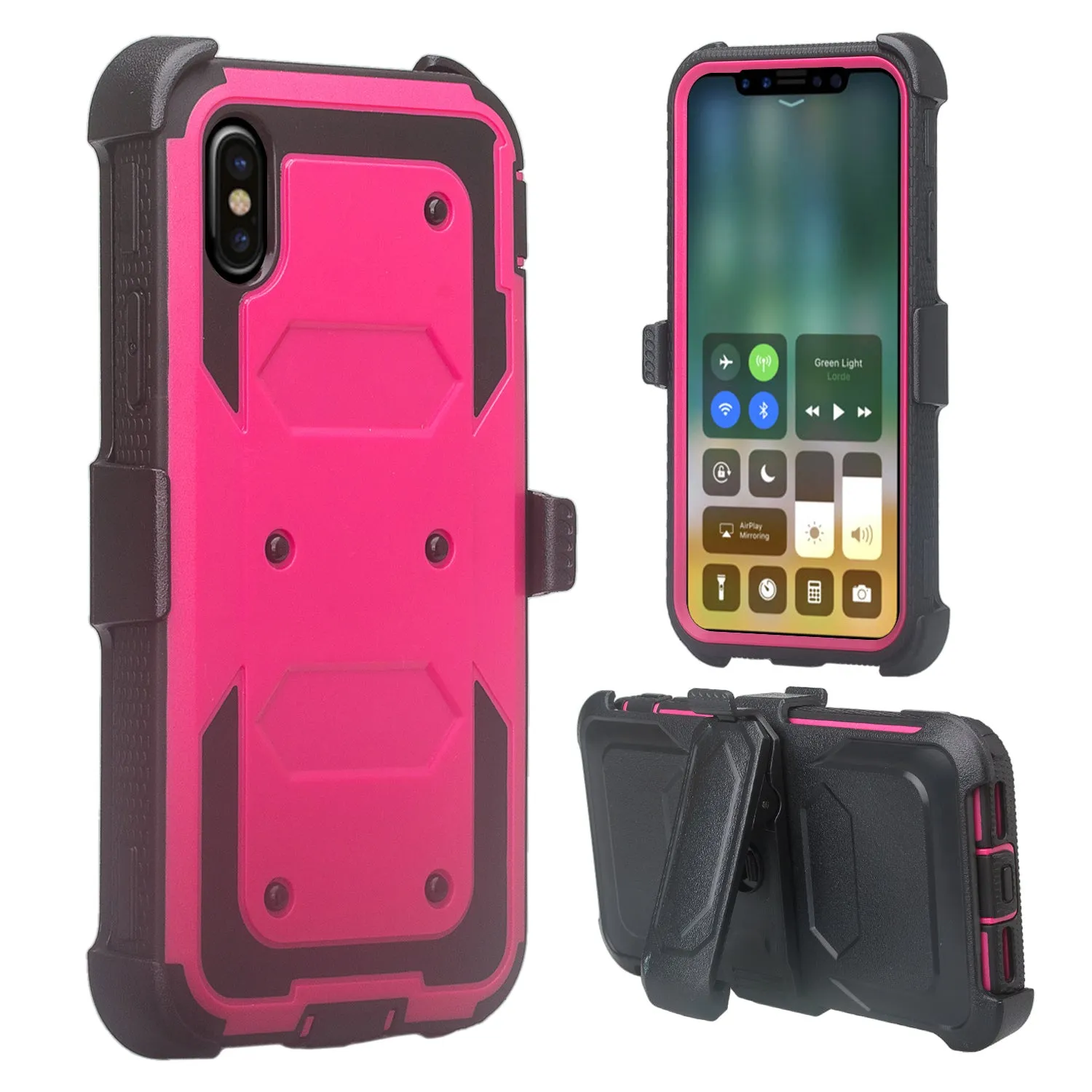 Apple iPhone 11 Case, iPhone 11 Case, Triple Protection 3-1 w/ Built in Screen Protector Heavy Duty Holster Shell Combo Case - Hot Pink