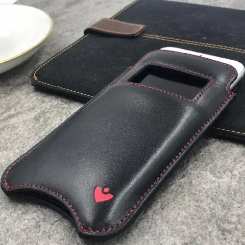 Apple iPhone 15 Pro Max Wallet Case in Black Leather | Screen Cleaning Sanitizing Lining | Smart Window