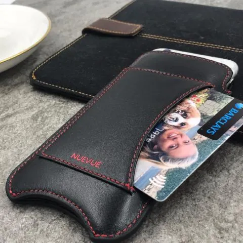 Apple iPhone 15 Pro Max Wallet Case in Black Leather | Screen Cleaning Sanitizing Lining | Smart Window