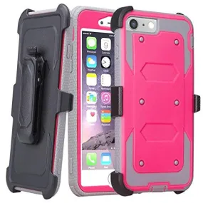 Apple iPhone 7 Plus Case / Triple Protection 3-1 w/ Built in Screen Protector Heavy Duty Rotating Swivel Holster Shell Combo Case for iPhone 7Plus - Hot Pink