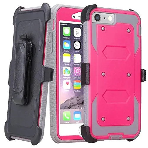 Apple iPhone 7 Plus Case / Triple Protection 3-1 w/ Built in Screen Protector Heavy Duty Rotating Swivel Holster Shell Combo Case for iPhone 7Plus - Hot Pink