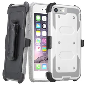 Apple iPhone 7 Plus Case /  Triple Protection 3-1 w/ Built in Screen Protector Heavy Duty Rotating Swivel Holster Shell Combo Case for iPhone 7Plus - White