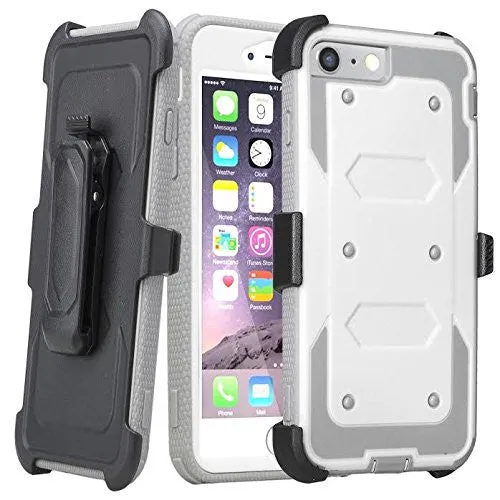 Apple iPhone 7 Plus Case /  Triple Protection 3-1 w/ Built in Screen Protector Heavy Duty Rotating Swivel Holster Shell Combo Case for iPhone 7Plus - White