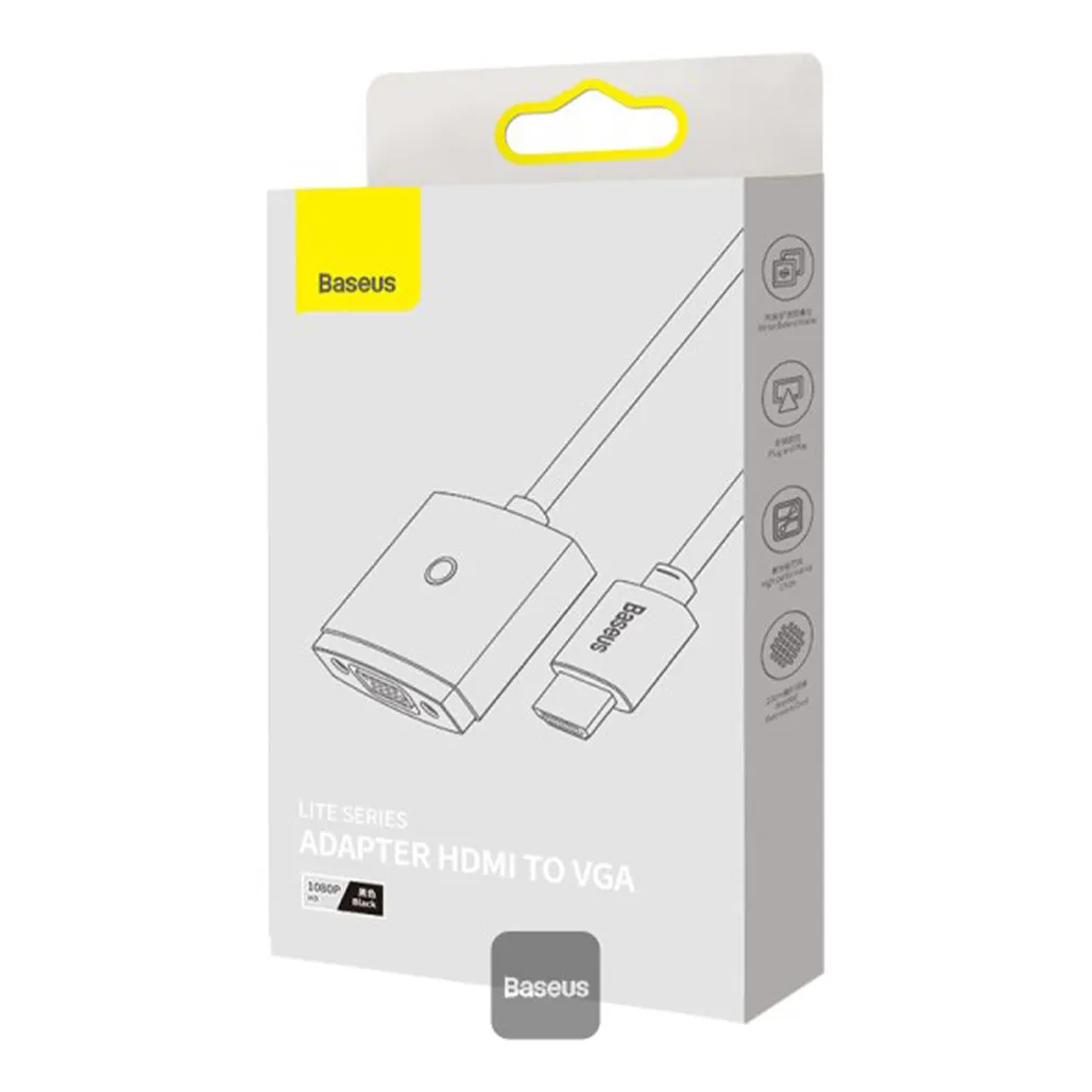 Baseus Lite Series HDMI to VGA Adapter - 1080P HD, Black