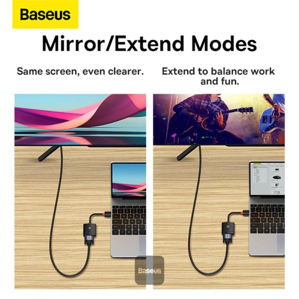 Baseus Lite Series HDMI to VGA Adapter - 1080P HD, Black