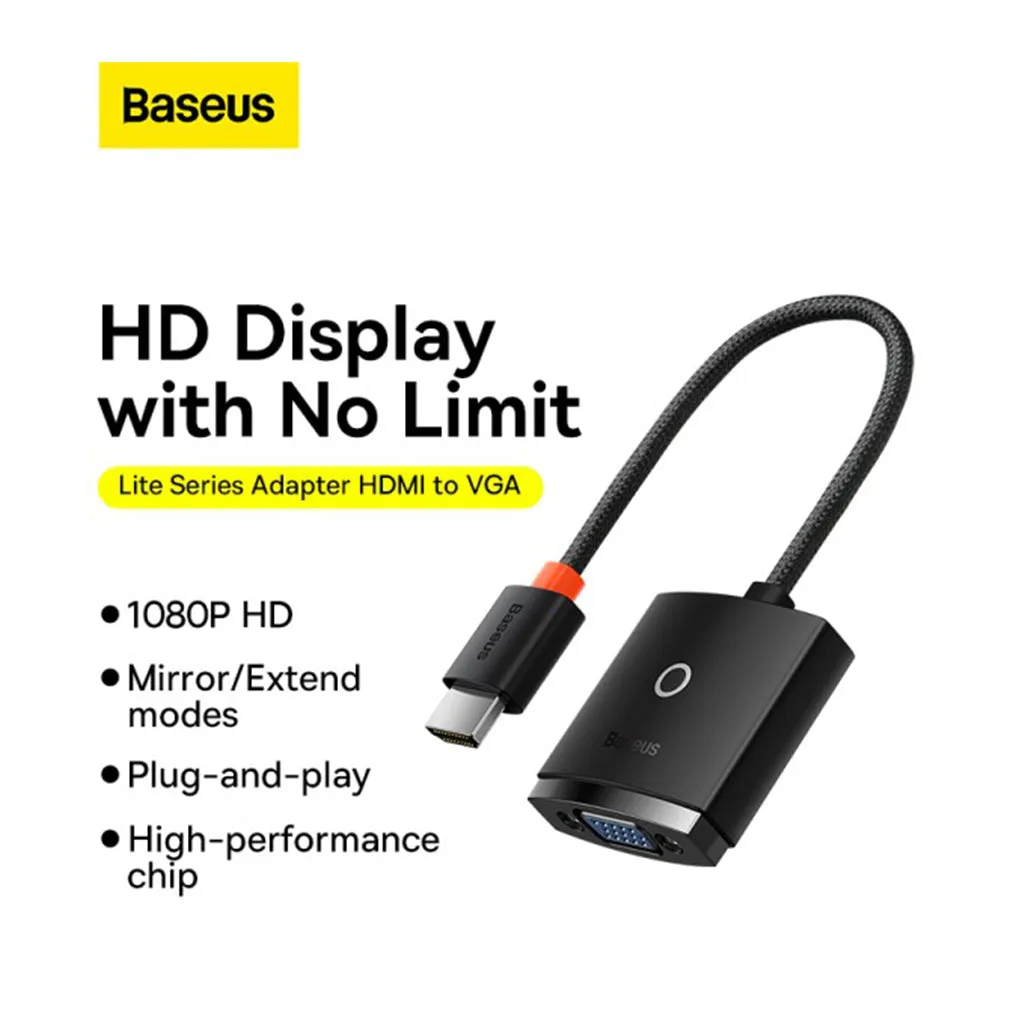 Baseus Lite Series HDMI to VGA Adapter - 1080P HD, Black