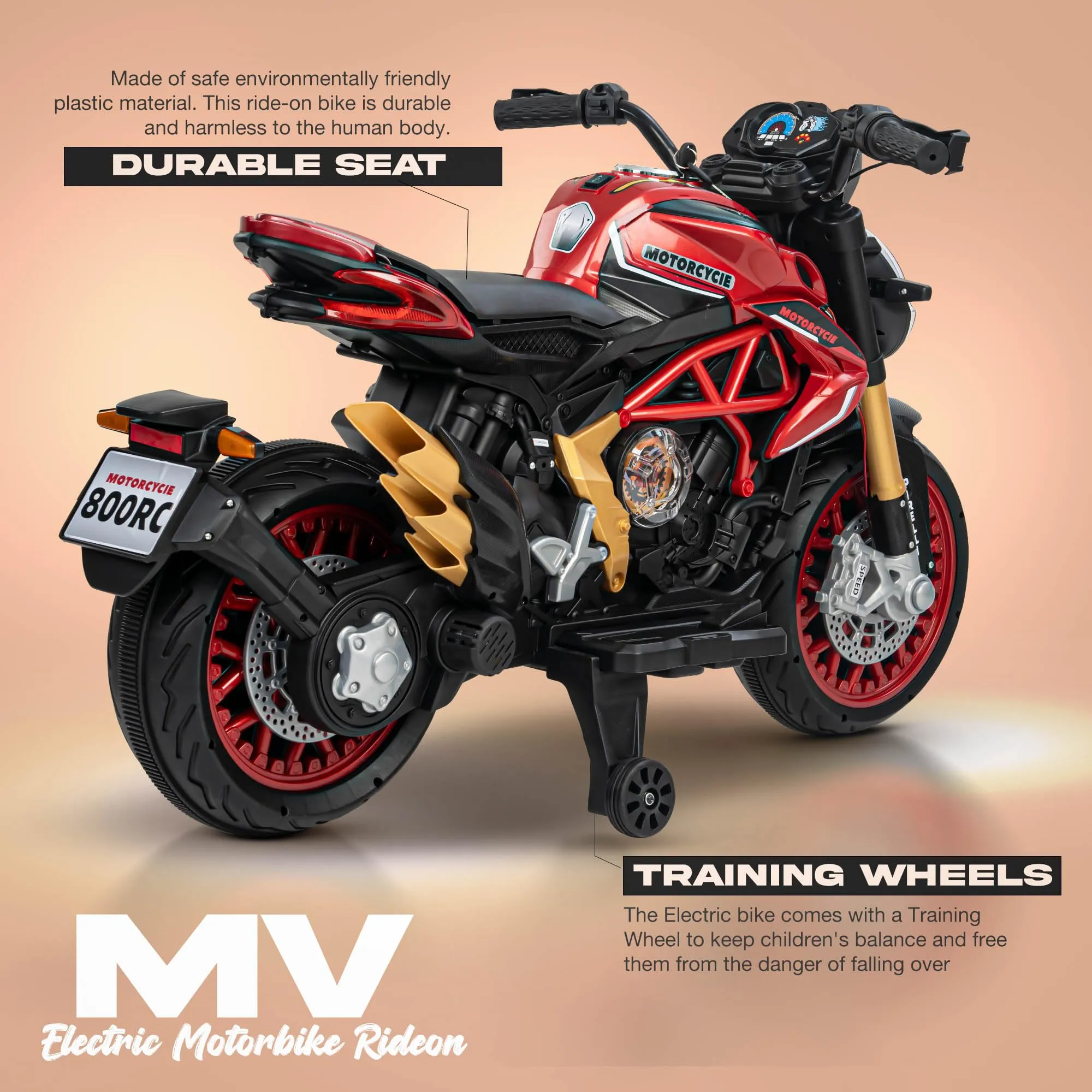 BAYBEE MTK Battery Operated Bike for Kids with Hand Accelerator, Music & Light | Electric Bike for Kids to Drive 3 to 10 Years Boy Girl
