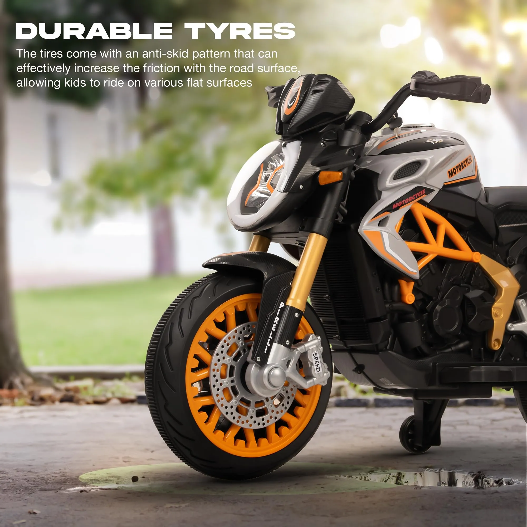 BAYBEE MTK Battery Operated Bike for Kids with Hand Accelerator, Music & Light | Electric Bike for Kids to Drive 3 to 10 Years Boy Girl