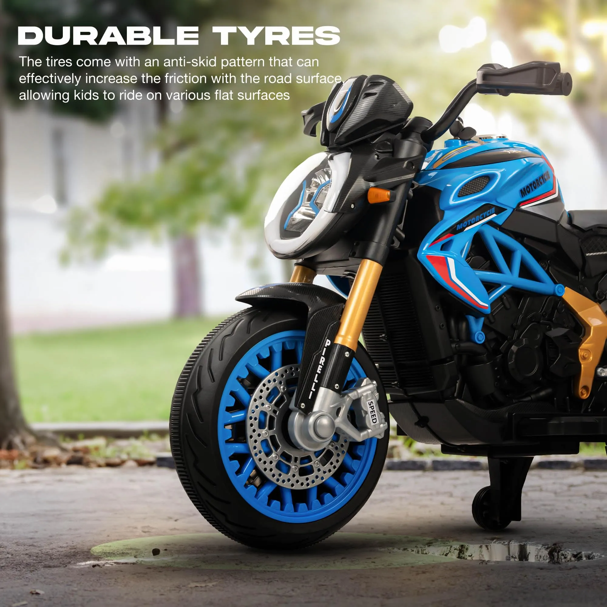 BAYBEE MTK Battery Operated Bike for Kids with Hand Accelerator, Music & Light | Electric Bike for Kids to Drive 3 to 10 Years Boy Girl