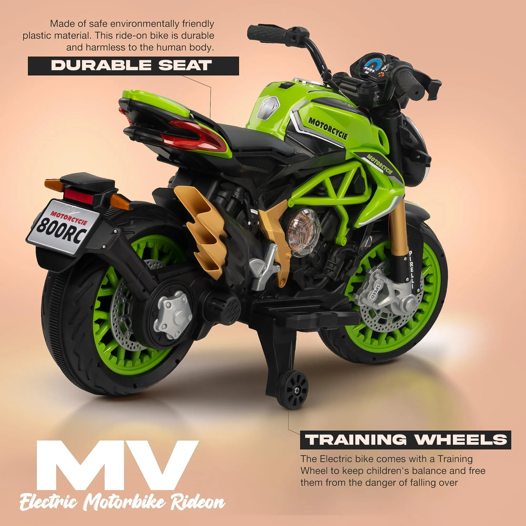 BAYBEE MTK Battery Operated Bike for Kids with Hand Accelerator, Music & Light | Electric Bike for Kids to Drive 3 to 10 Years Boy Girl