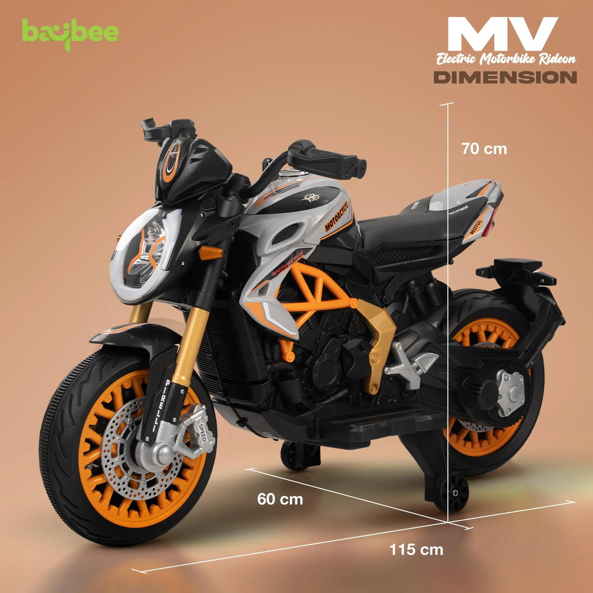 BAYBEE MTK Battery Operated Bike for Kids with Hand Accelerator, Music & Light | Electric Bike for Kids to Drive 3 to 10 Years Boy Girl