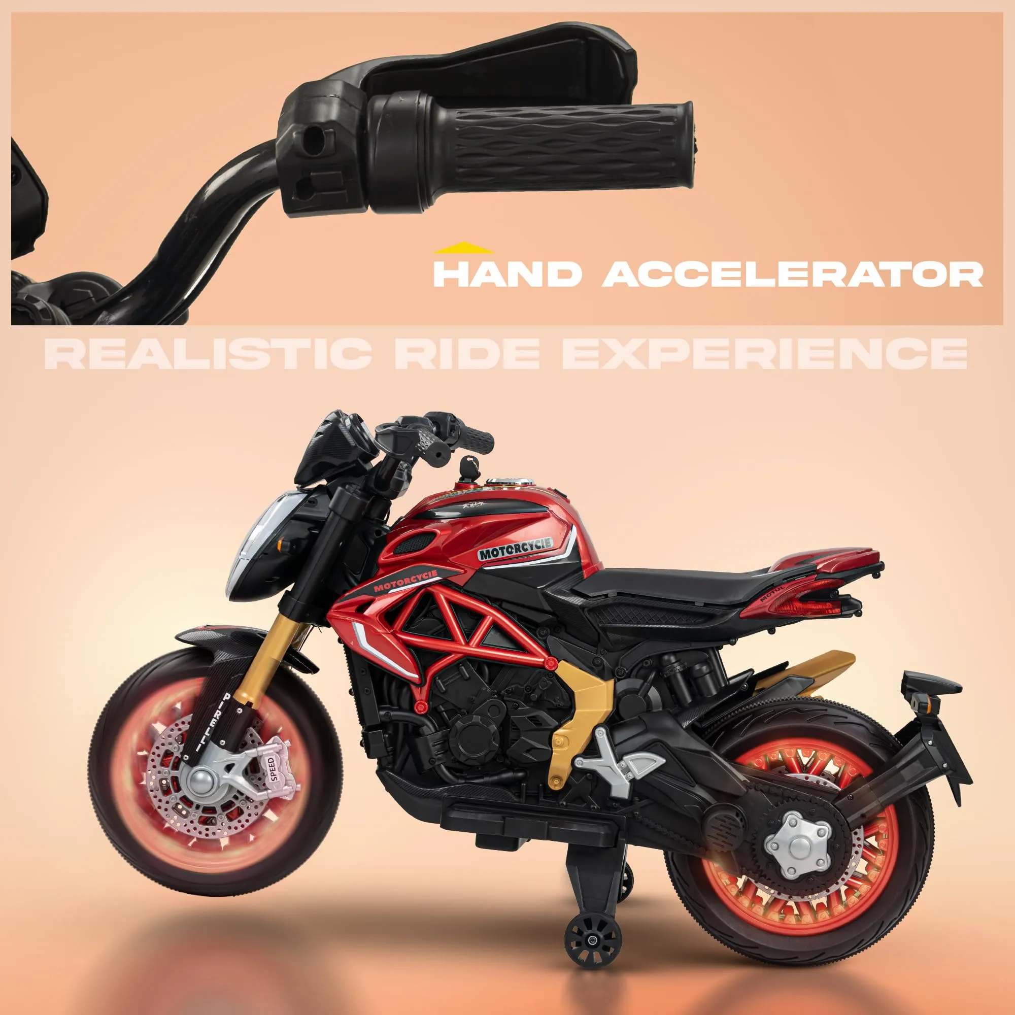 BAYBEE MTK Battery Operated Bike for Kids with Hand Accelerator, Music & Light | Electric Bike for Kids to Drive 3 to 10 Years Boy Girl