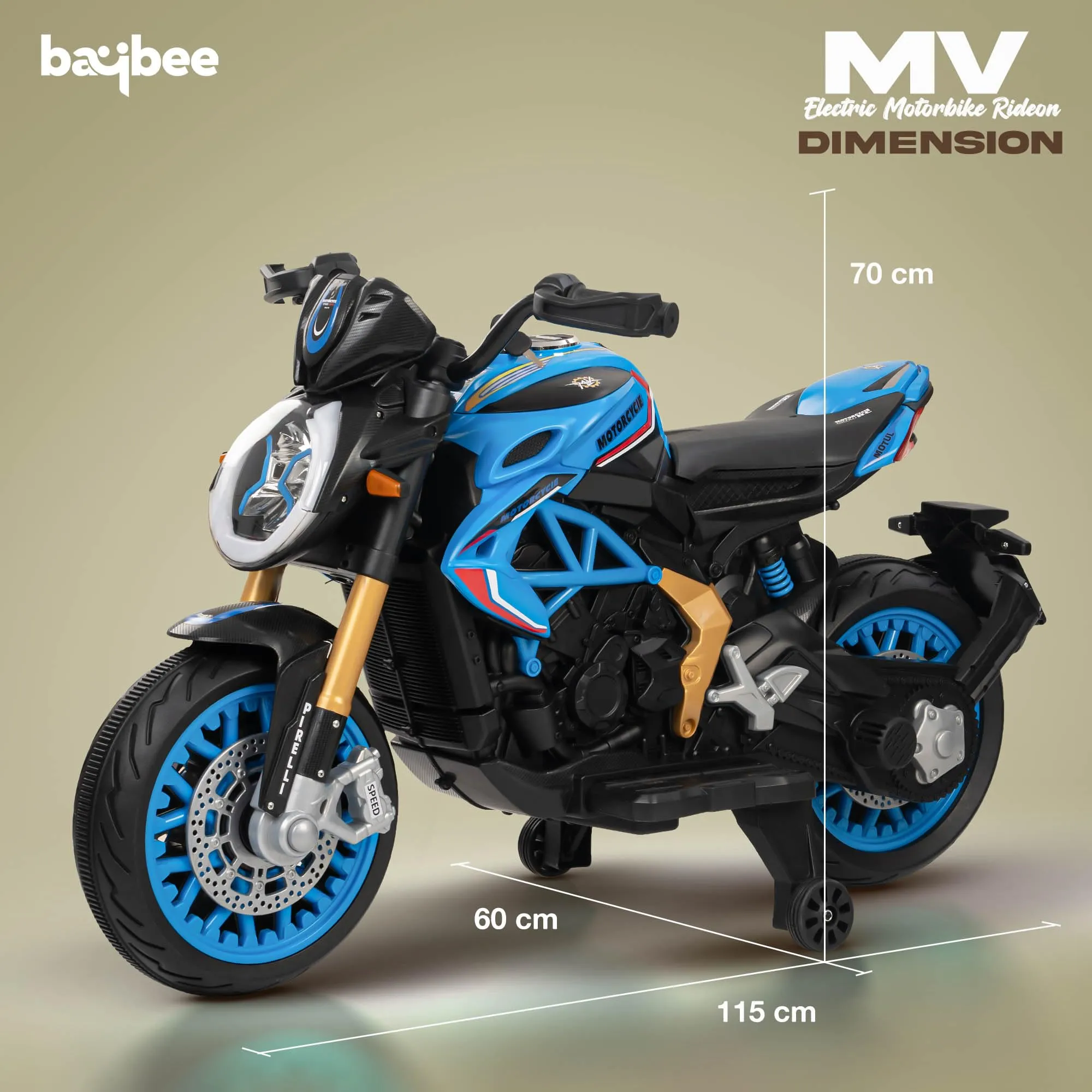 BAYBEE MTK Battery Operated Bike for Kids with Hand Accelerator, Music & Light | Electric Bike for Kids to Drive 3 to 10 Years Boy Girl