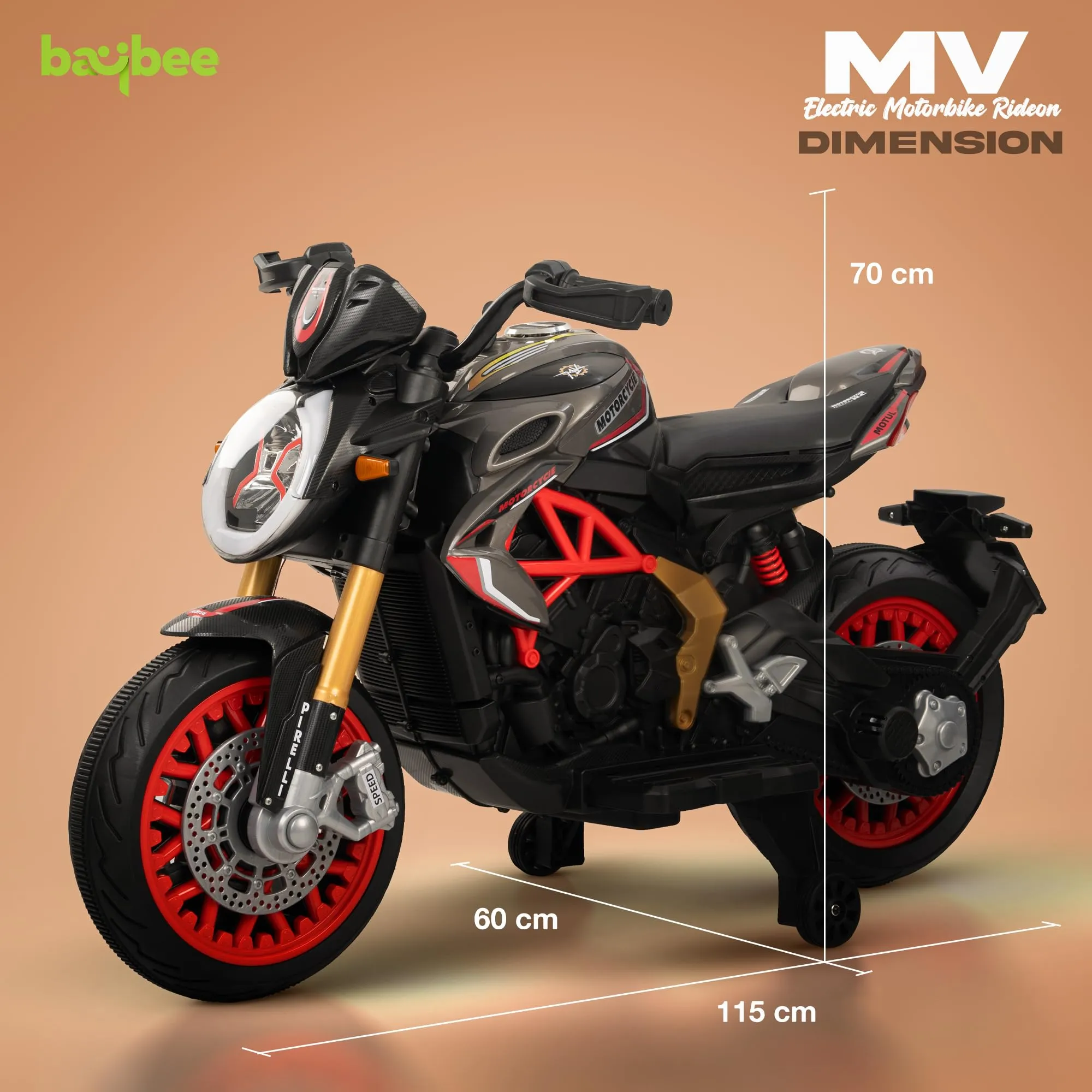 BAYBEE MTK Battery Operated Bike for Kids with Hand Accelerator, Music & Light | Electric Bike for Kids to Drive 3 to 10 Years Boy Girl