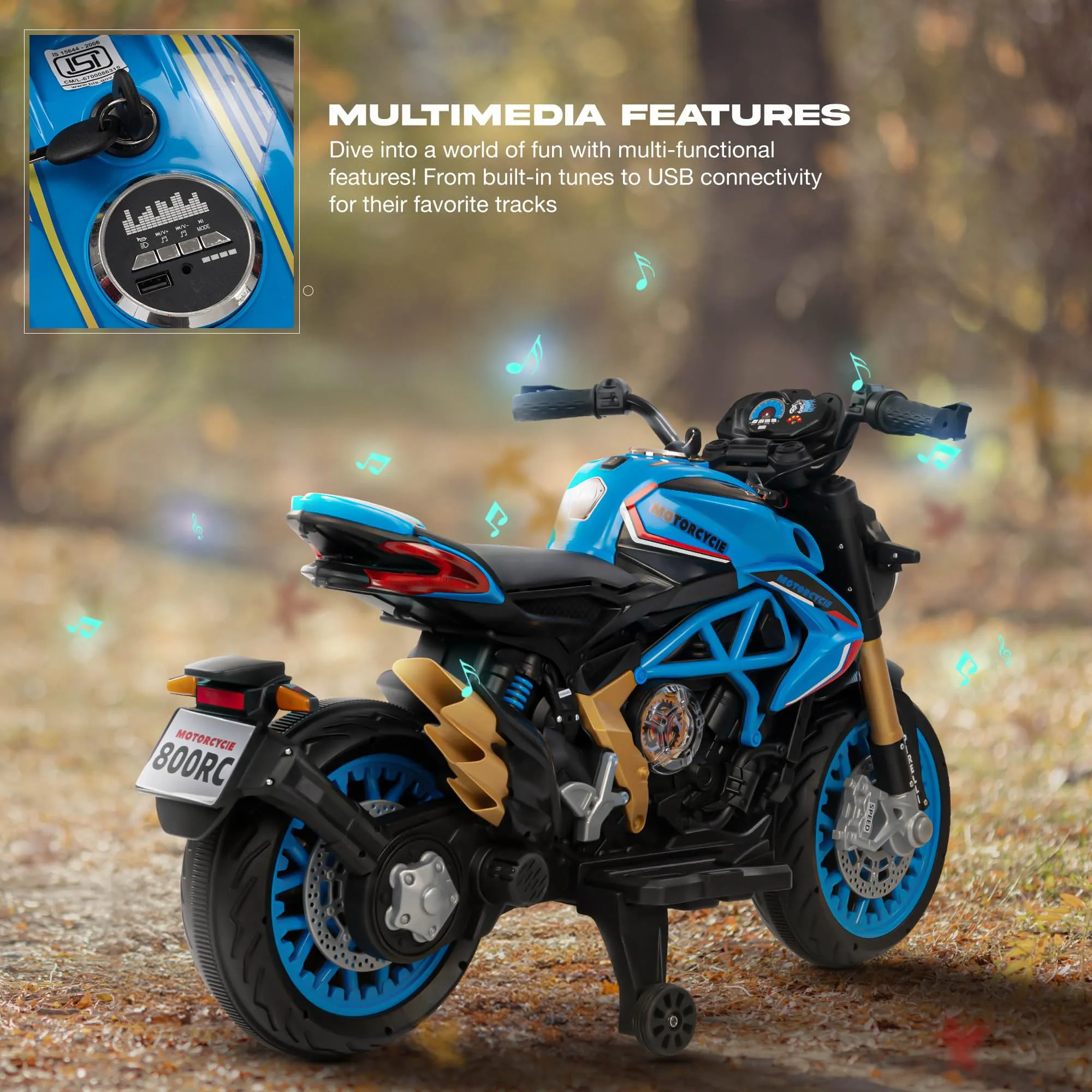 BAYBEE MTK Battery Operated Bike for Kids with Hand Accelerator, Music & Light | Electric Bike for Kids to Drive 3 to 10 Years Boy Girl