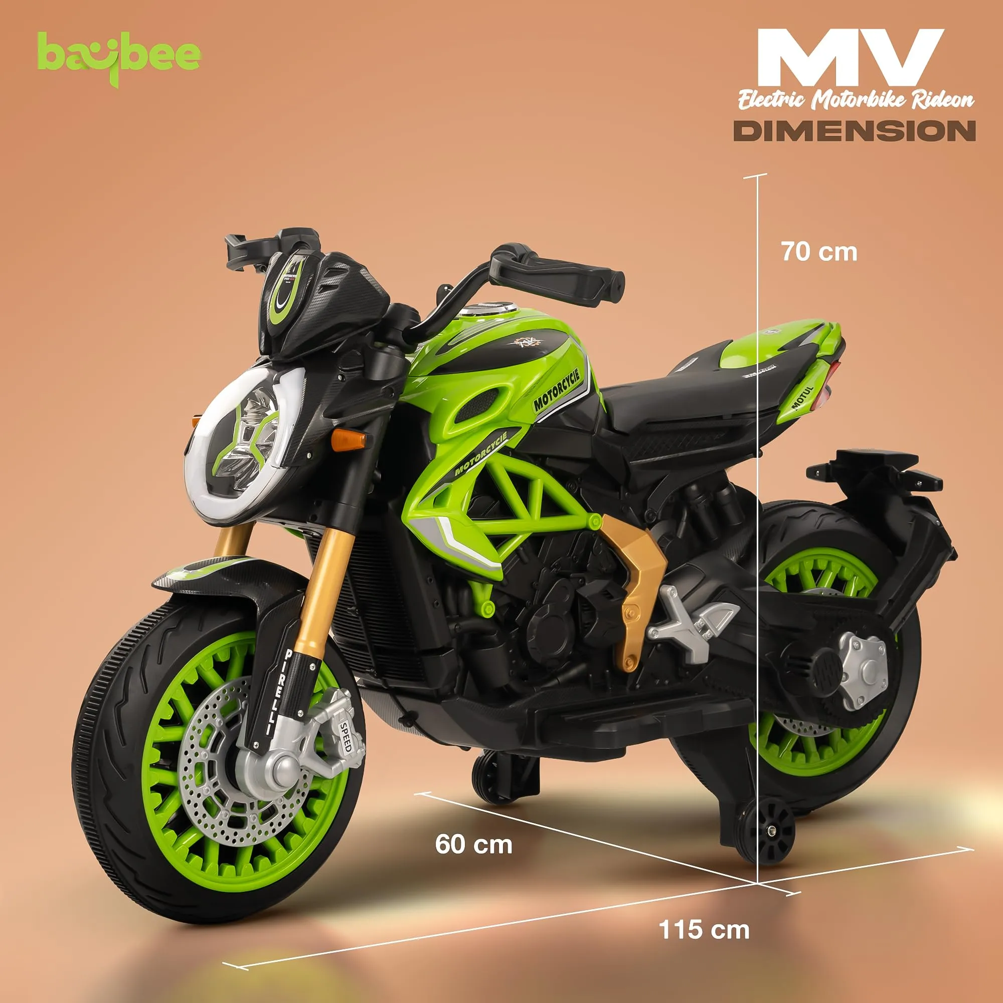 BAYBEE MTK Battery Operated Bike for Kids with Hand Accelerator, Music & Light | Electric Bike for Kids to Drive 3 to 10 Years Boy Girl