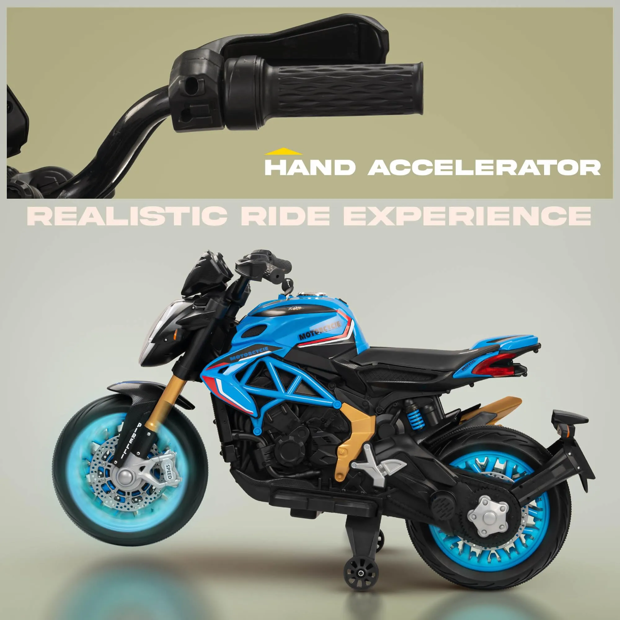 BAYBEE MTK Battery Operated Bike for Kids with Hand Accelerator, Music & Light | Electric Bike for Kids to Drive 3 to 10 Years Boy Girl