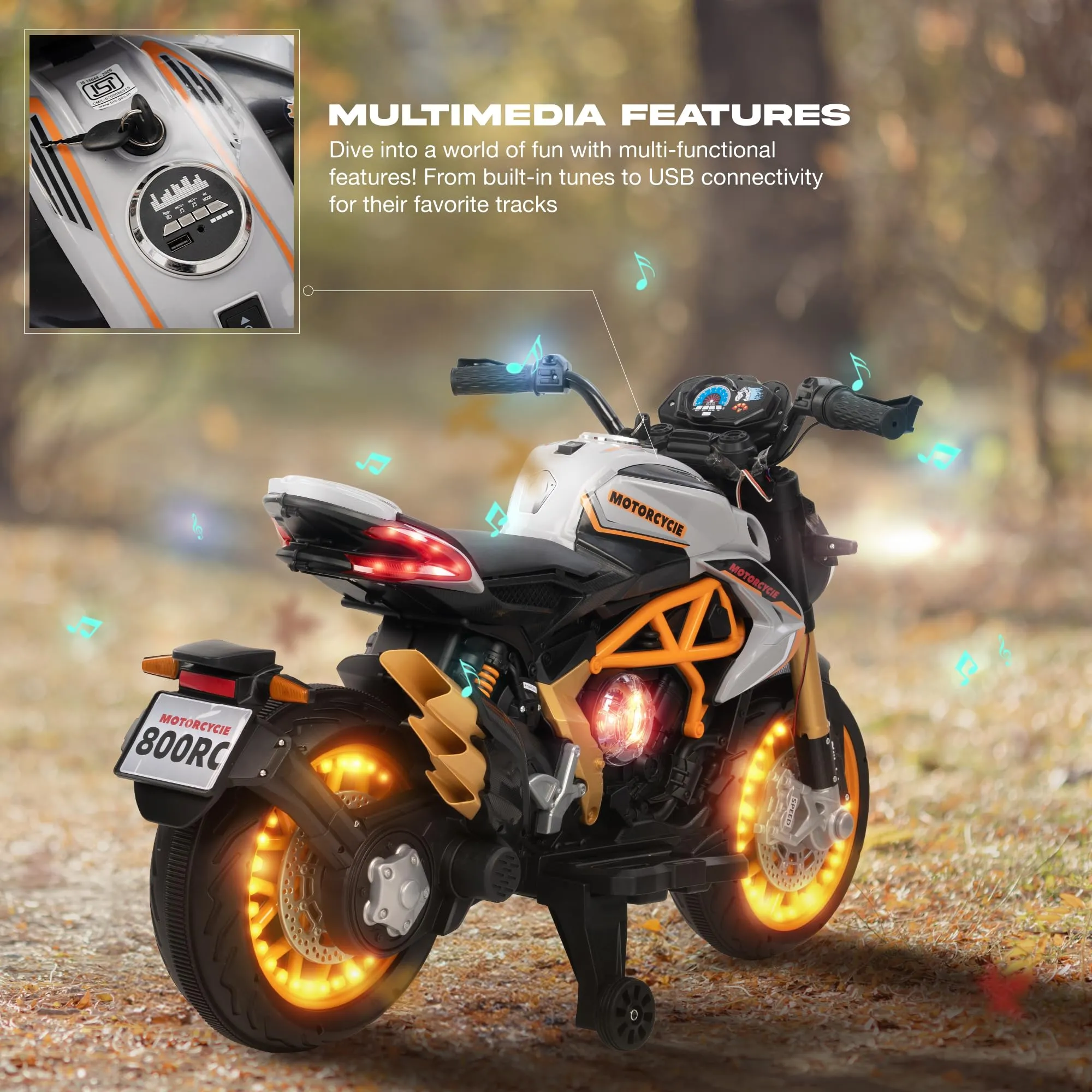 BAYBEE MTK Battery Operated Bike for Kids with Hand Accelerator, Music & Light | Electric Bike for Kids to Drive 3 to 10 Years Boy Girl