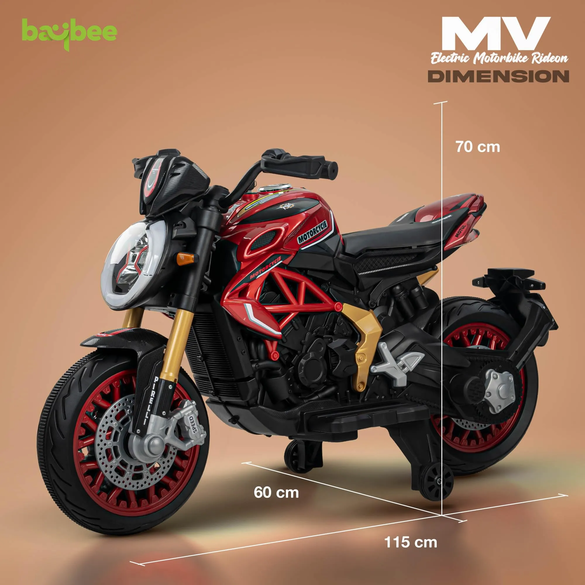 BAYBEE MTK Battery Operated Bike for Kids with Hand Accelerator, Music & Light | Electric Bike for Kids to Drive 3 to 10 Years Boy Girl
