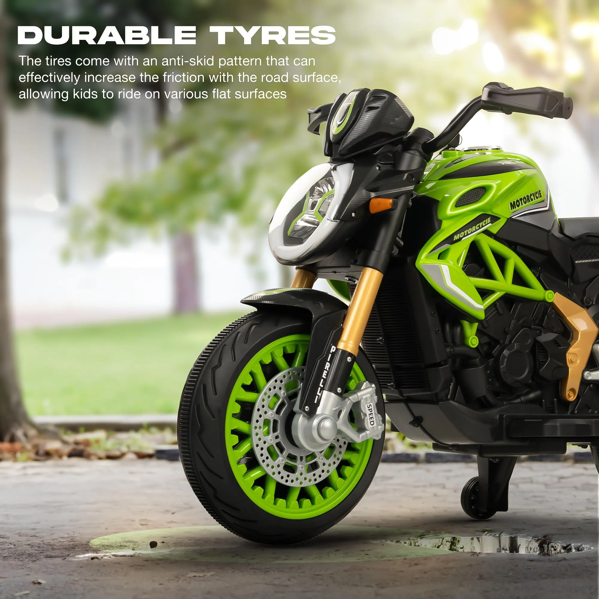 BAYBEE MTK Battery Operated Bike for Kids with Hand Accelerator, Music & Light | Electric Bike for Kids to Drive 3 to 10 Years Boy Girl