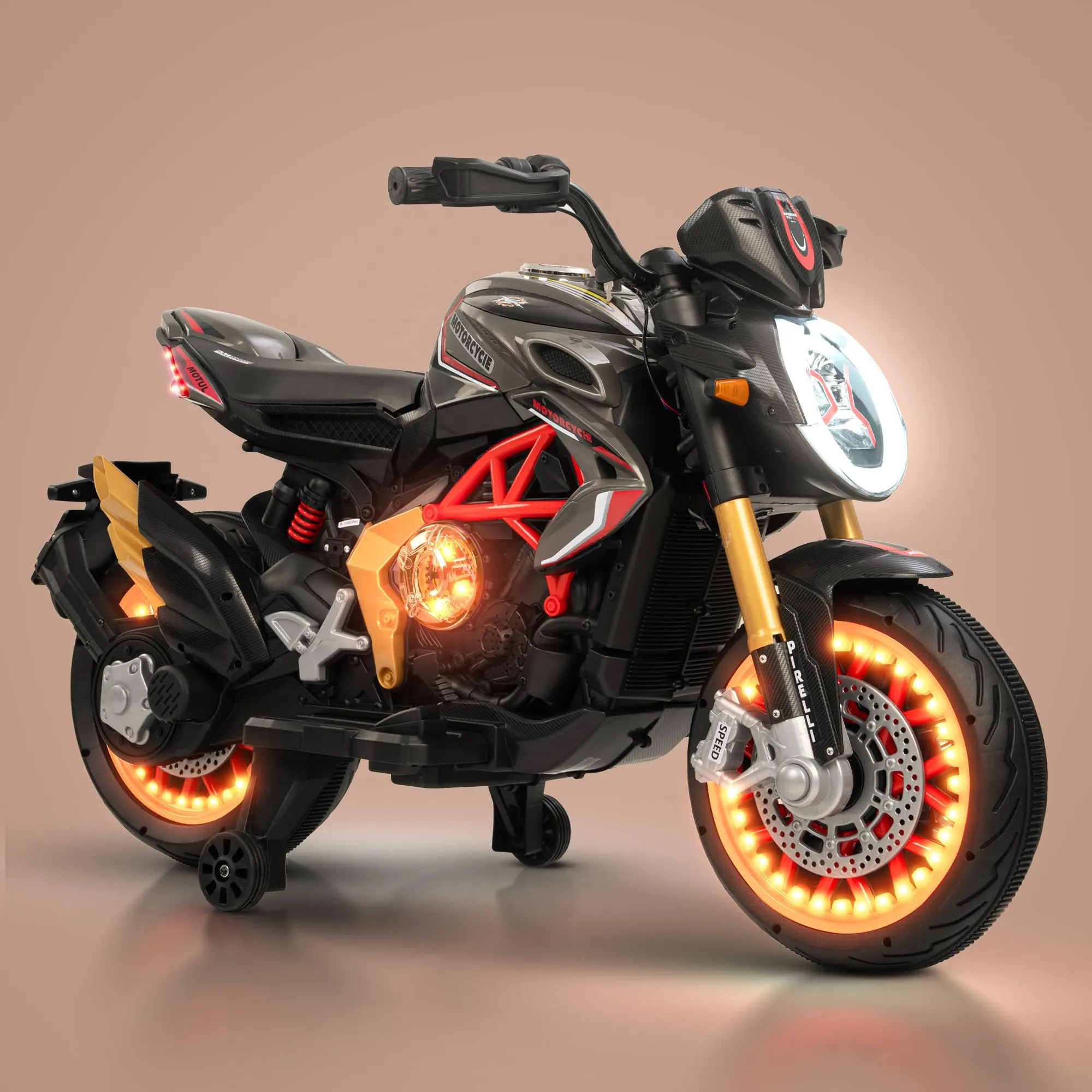 BAYBEE MTK Battery Operated Bike for Kids with Hand Accelerator, Music & Light | Electric Bike for Kids to Drive 3 to 10 Years Boy Girl