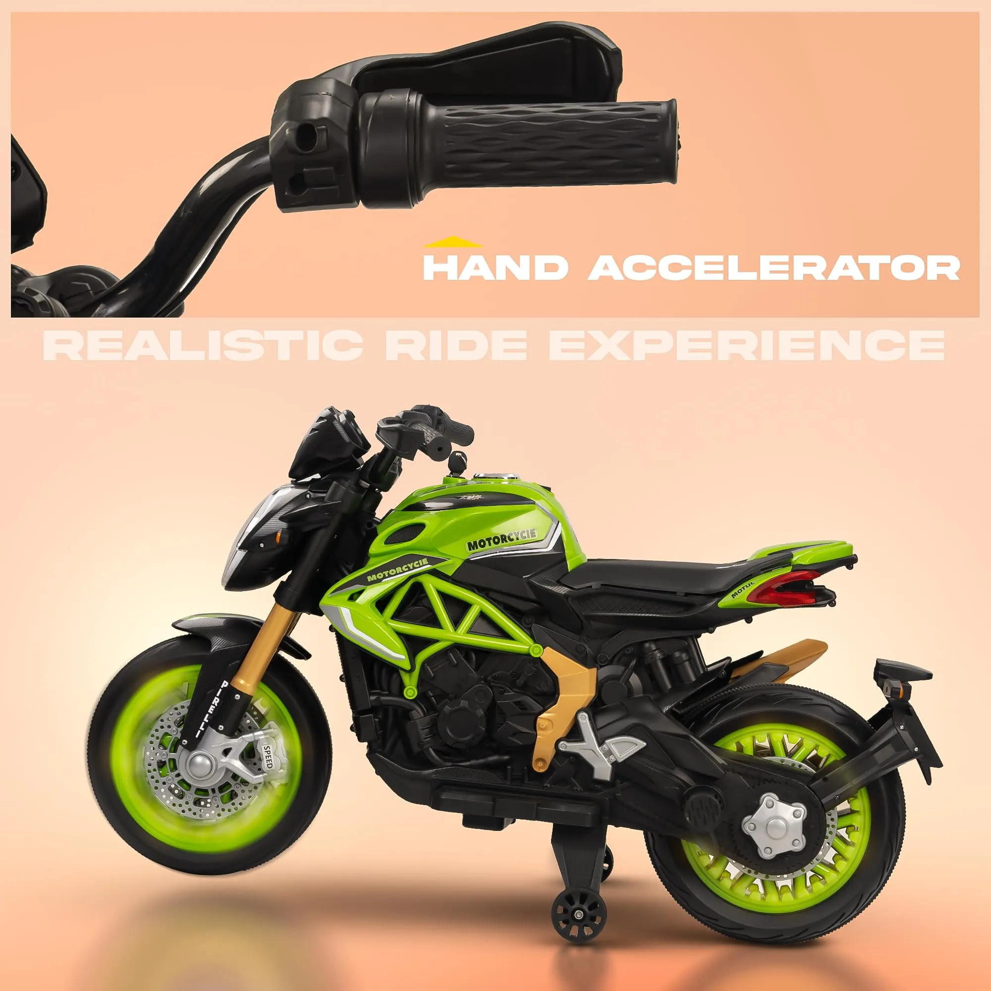 BAYBEE MTK Battery Operated Bike for Kids with Hand Accelerator, Music & Light | Electric Bike for Kids to Drive 3 to 10 Years Boy Girl