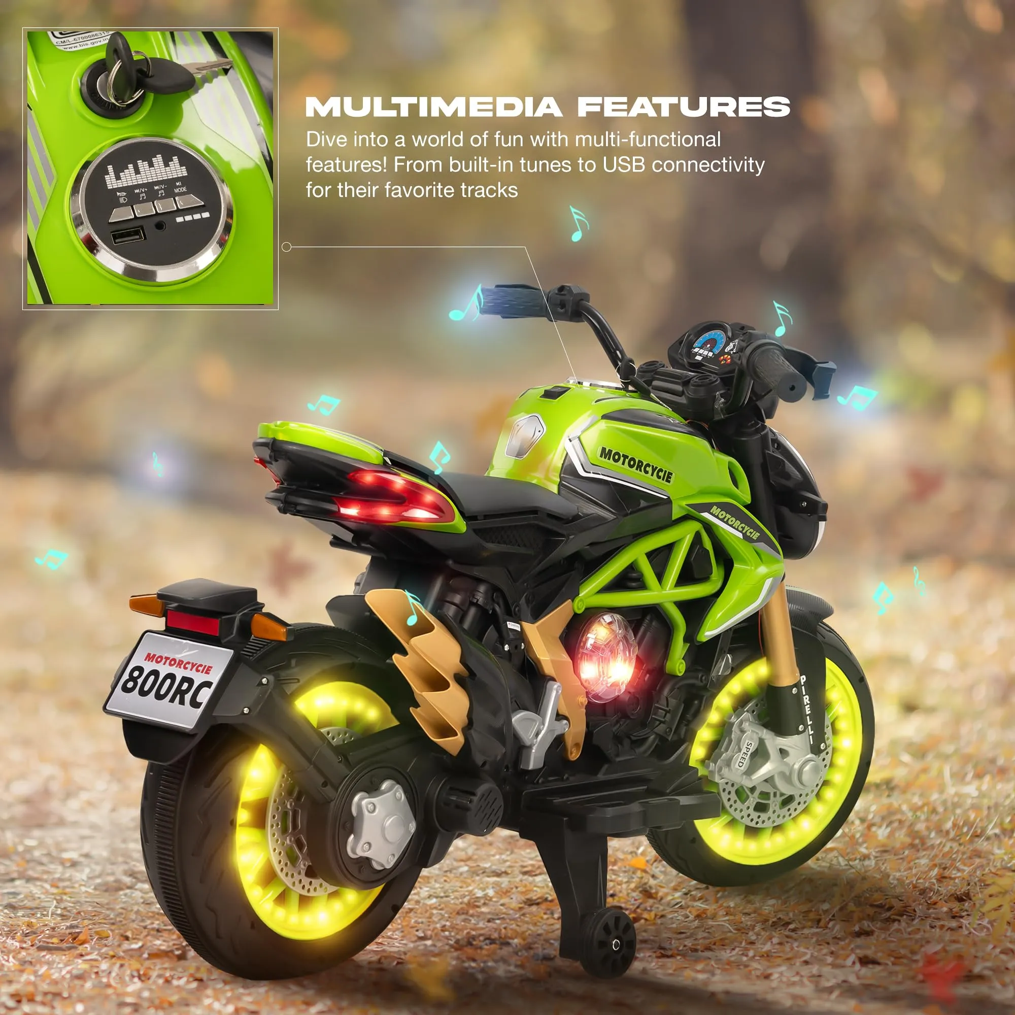 BAYBEE MTK Battery Operated Bike for Kids with Hand Accelerator, Music & Light | Electric Bike for Kids to Drive 3 to 10 Years Boy Girl