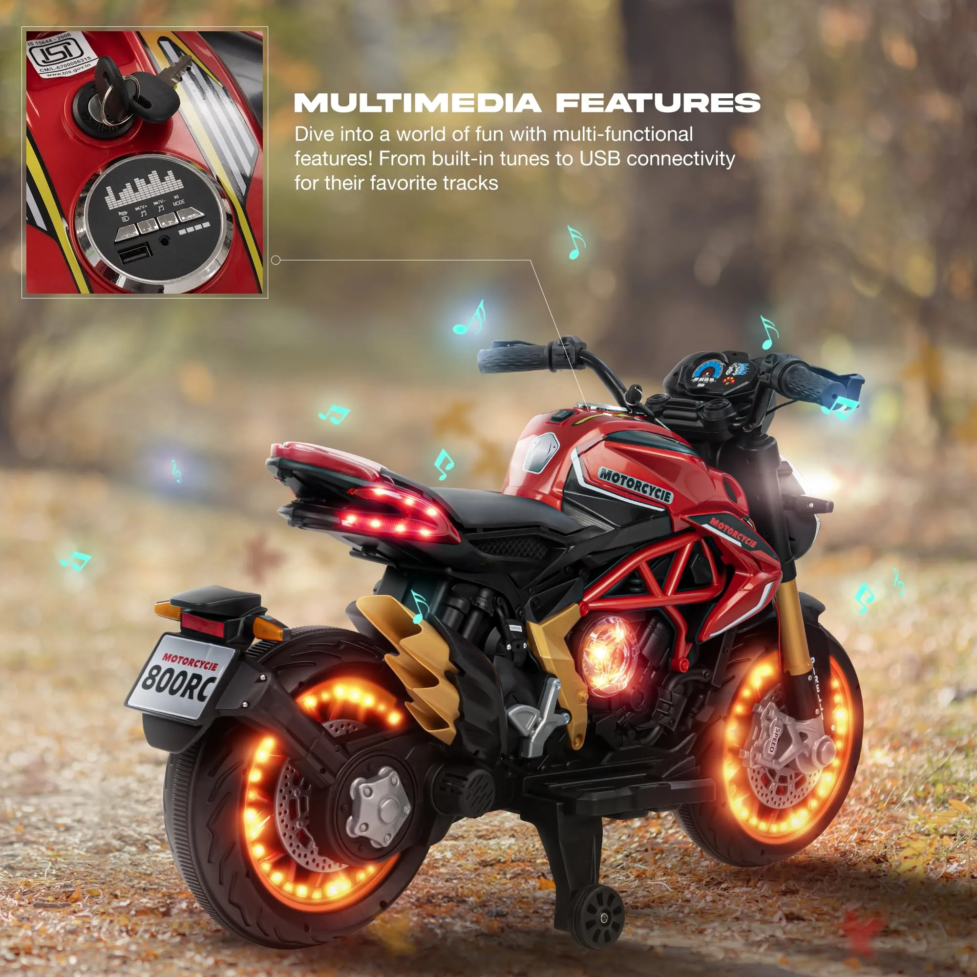 BAYBEE MTK Battery Operated Bike for Kids with Hand Accelerator, Music & Light | Electric Bike for Kids to Drive 3 to 10 Years Boy Girl