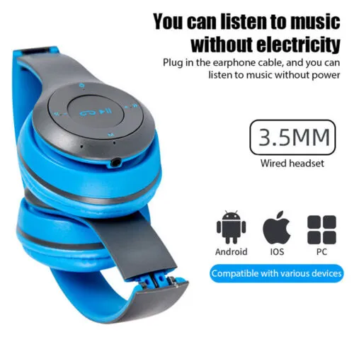 Bluetooth Foldable Headphones w/ Super Bass & Mic