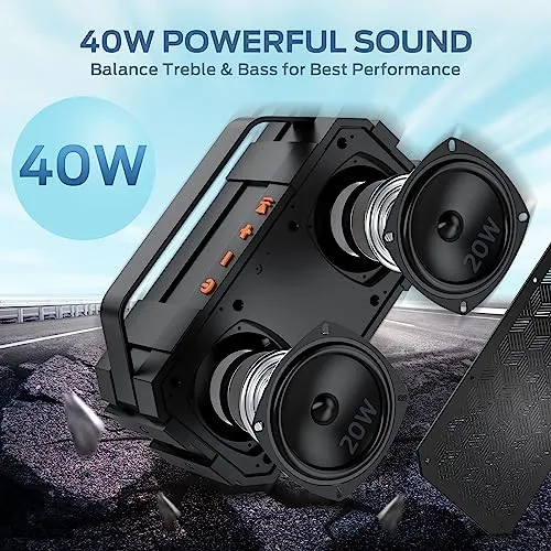 BUGANI Bluetooth Speaker, 40W Portable Bluetooth Speakers with Stereo Loud Sound, 24H Playtime, Built-in Mic, Support TF Card/AUX, IPX6 Waterproof Outdoor Speaker for Camping Beach Party