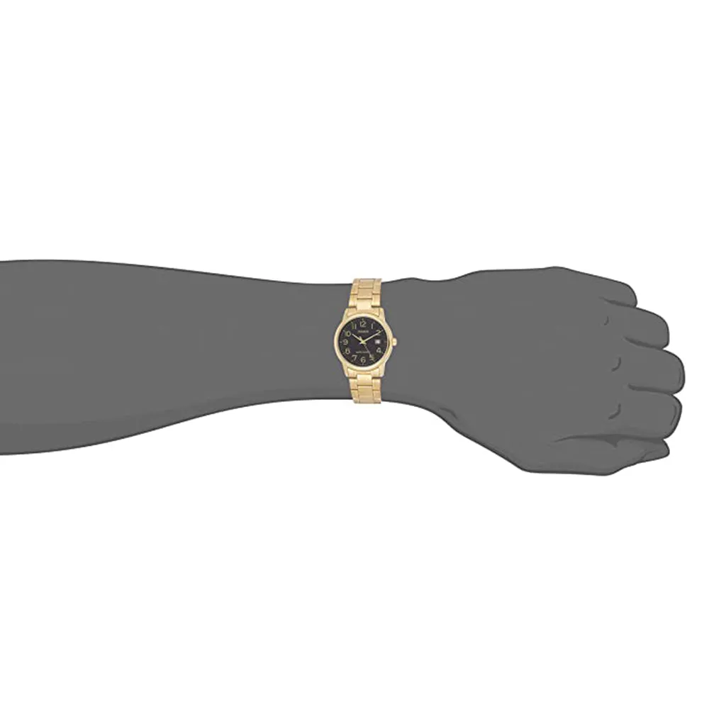 Casio Mens Standard Analog Black Dial Gold Tone Stainless Steel Date Watch - MTP-V002G-1BUDF
