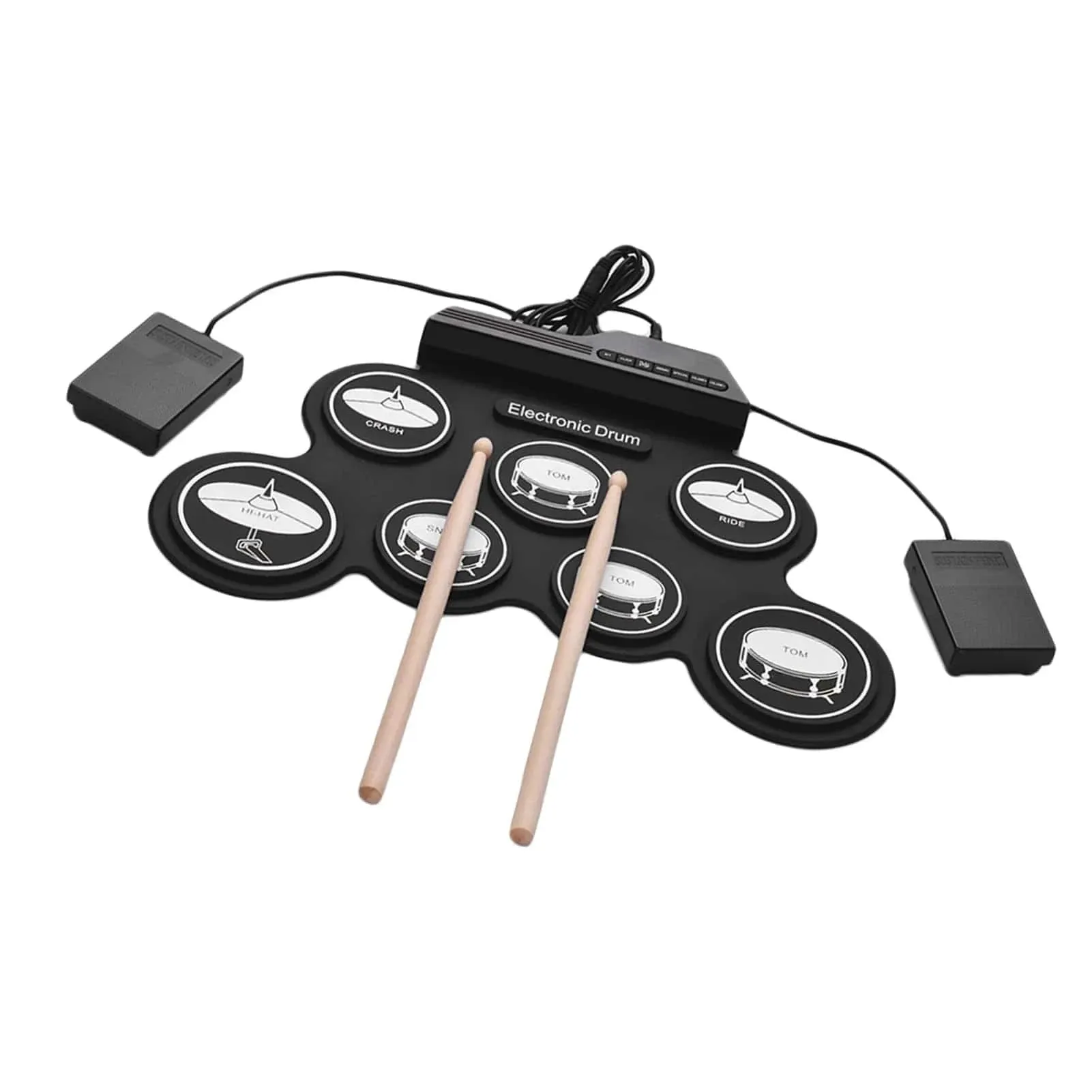 Compact Size USB Roll-Up Silicon Drum Set Digital Electronic Drum Kit 7 Drum Pads with Drumsticks Foot Pedals for Beginners Kids