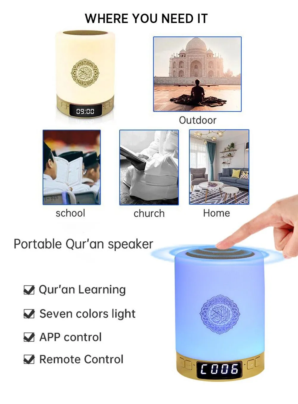 CRONY SQ-122 Bluetooth Quran Speaker Muslim Koran Reciter Support MP3 FM 8GB TF Card Radio Quran Speakers With Remote Control 14 Languages 5.0