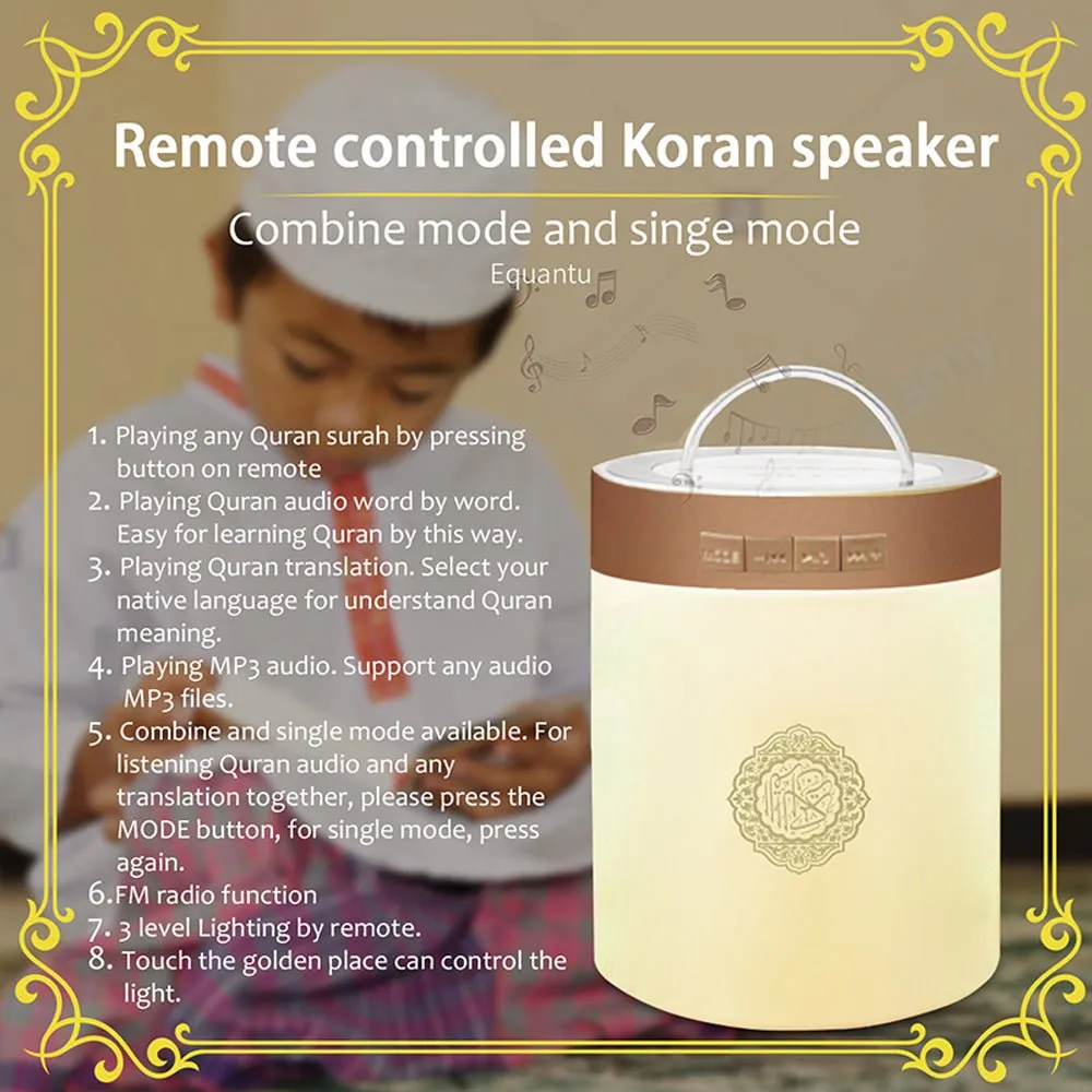 CRONY SQ-122 Bluetooth Quran Speaker Muslim Koran Reciter Support MP3 FM 8GB TF Card Radio Quran Speakers With Remote Control 14 Languages 5.0