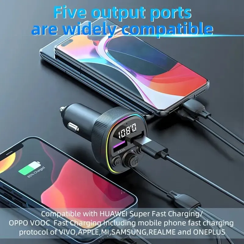 CS1 66W FM Transmitter Wireless Bluetooth MP3 Player & Fast Charger