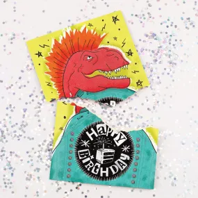 Dino Rock Birthday 🦖🤘🔊 - Joker Greeting Prank Card (Glitter   Sound)