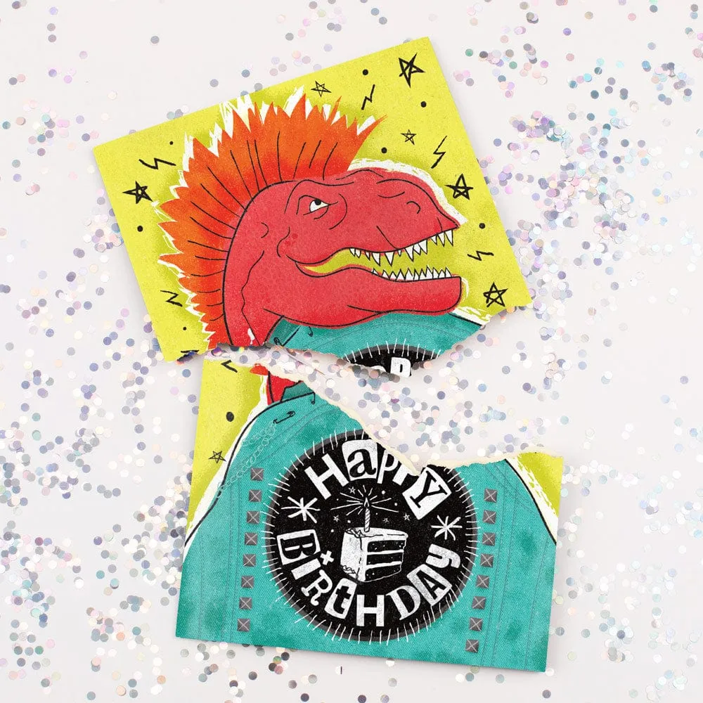 Dino Rock Birthday 🦖🤘🔊 - Joker Greeting Prank Card (Glitter   Sound)